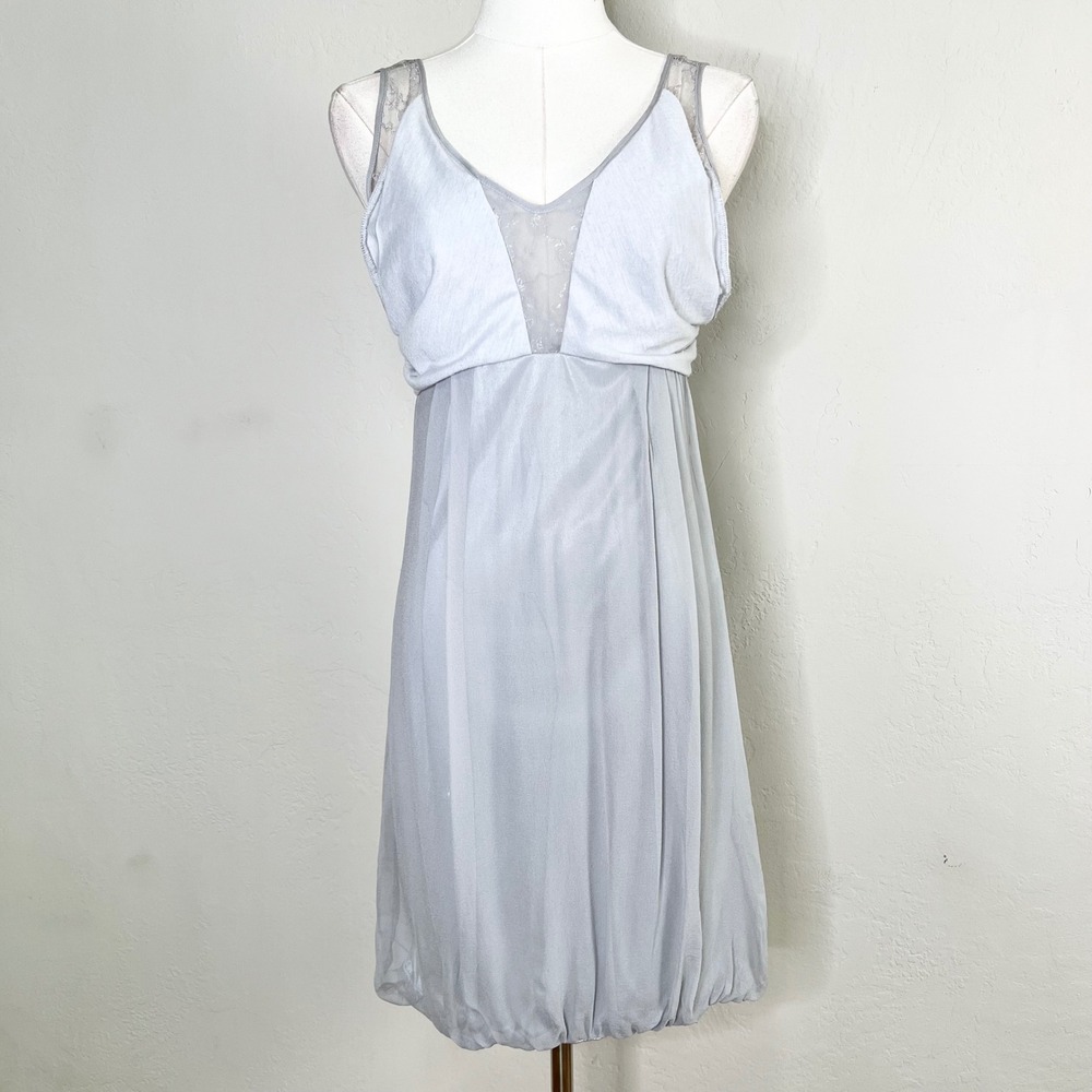 Eryn Brinie Silver Gray Lace Bubble Hem Mini Dress Sleeveless‎ Size S NWT FLAW